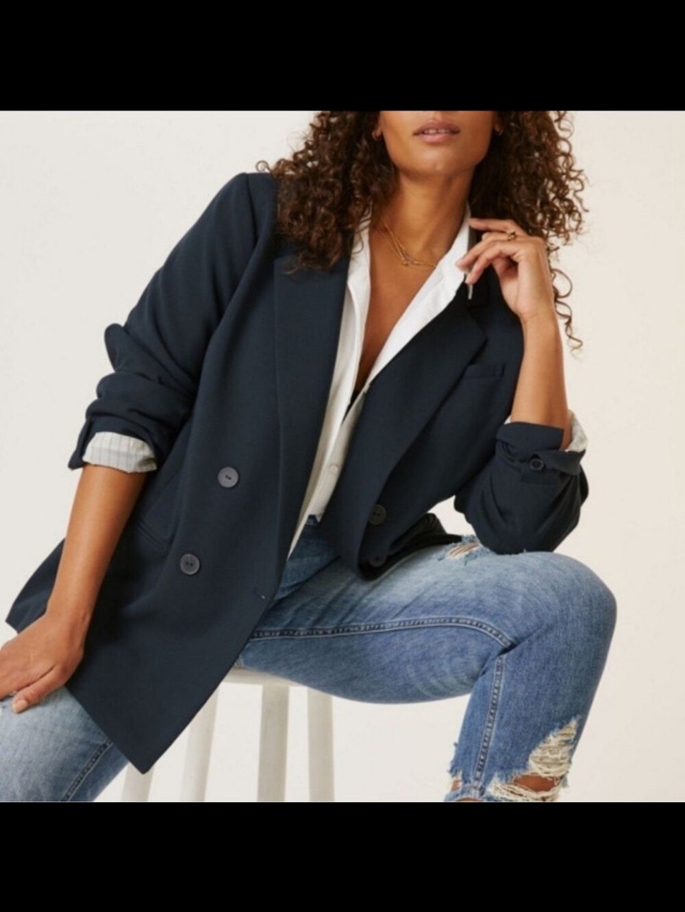 Maeve By Anthropologie Double-Breasted Navy Blazer